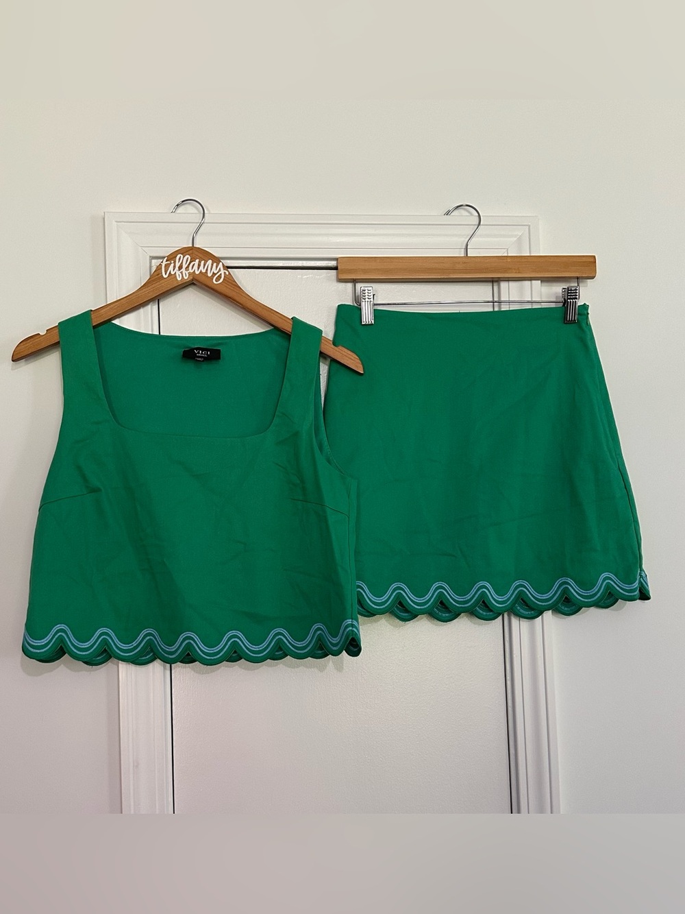 Vici green with blue scallop detail tank and skirt set